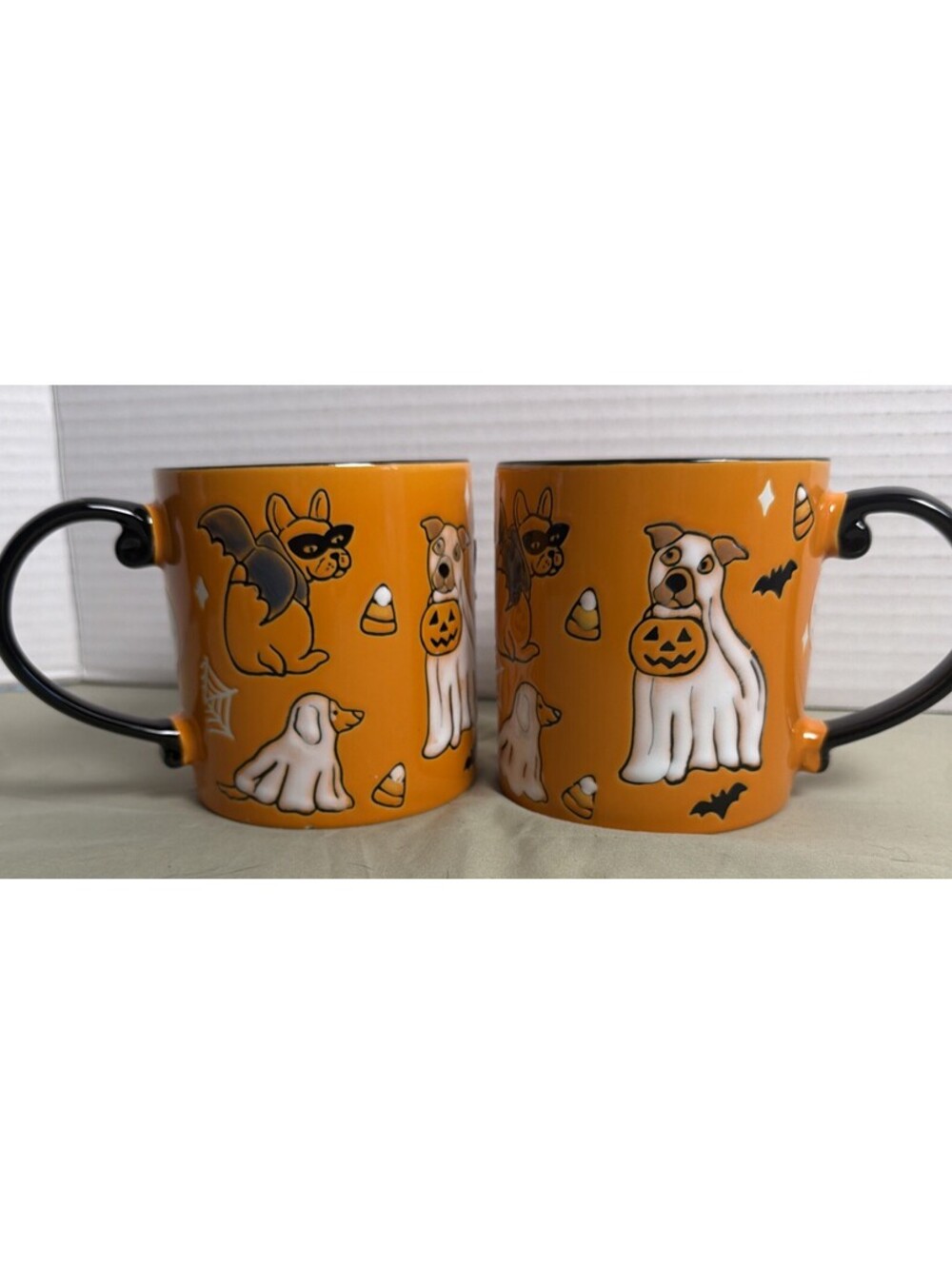Coffee Tea Mug Eli + Ana Ceramic Halloween DOGS Costumes Orange Set Of 2